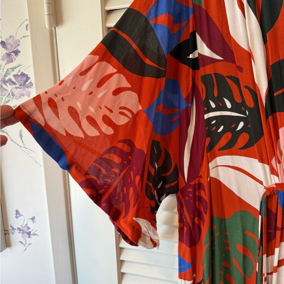 Rachel Pally Orange Print Crepe Short Sleeve Tie Back Maxi Dress in 3X - Picture 3 of 11